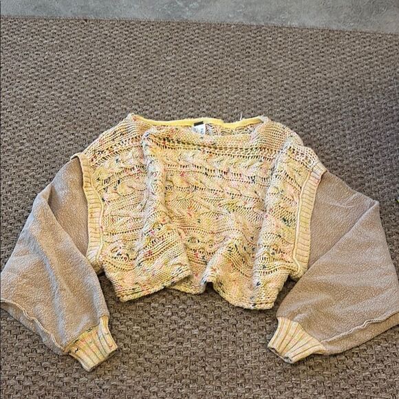 Free People Cream Shrug Sweater with Textural Contrast - Picture 1 of 7